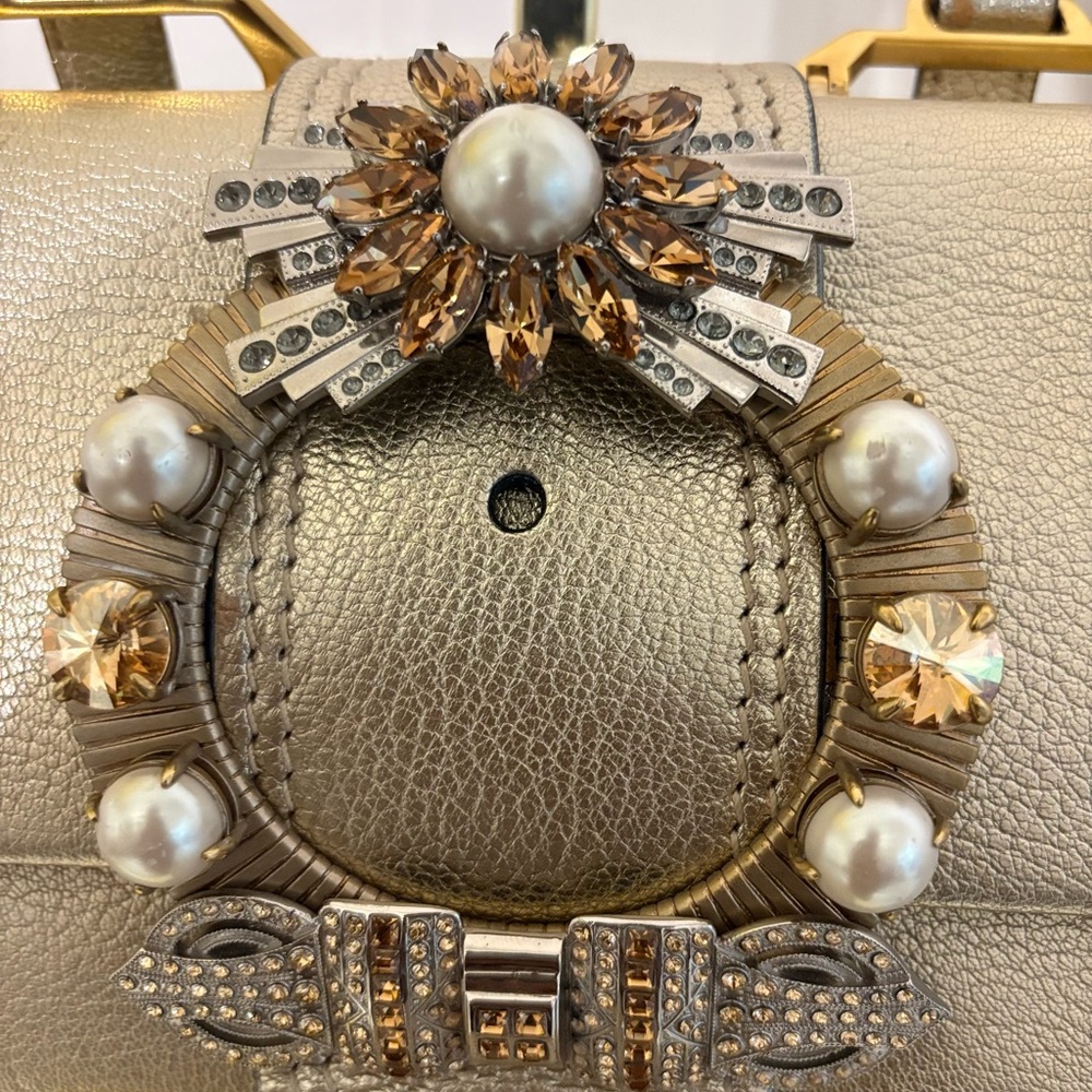 Miu Miu Gold Madras Crystal Embellished Crossbody Bag - Picture 5 of 13